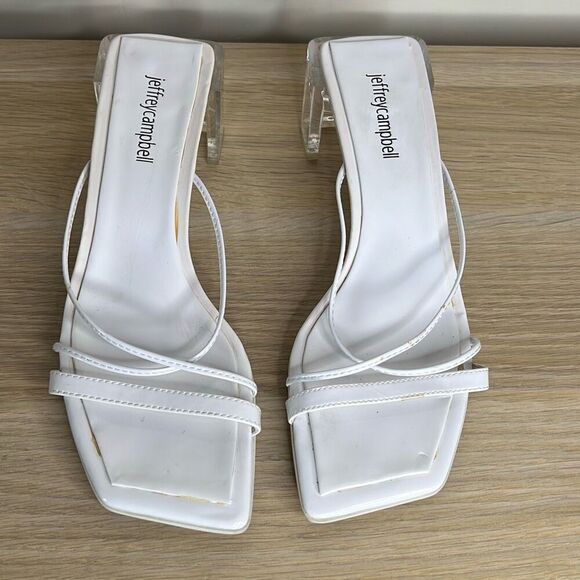 Jeffrey Campbell Lucite Heel Strappy Sandals Open Toe White Size 7 - Picture 1 of 8